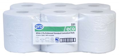 PRO White 2 Ply Centrefeed Roll 18cm x 120m